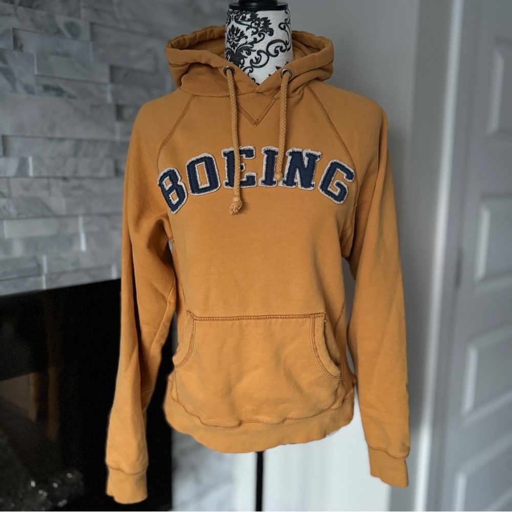 Boeing Appliqué Hoodie Mustard Yellow Navy Blue S